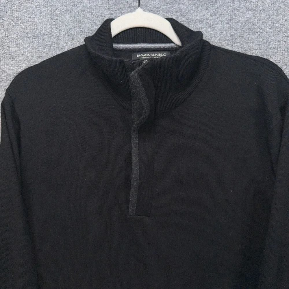 Banana Republic Sweater Mens Medium Black1/4 Zip Extra Fine Merino Wool